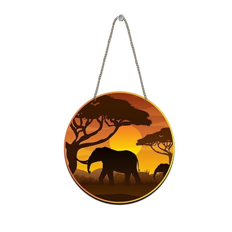 Wooden Elephant Safari With Sunset Wall Hanging For Bedroom, Living Room, Hall, Garden Balcony & Office Decorative Door Hanging Wall Art Decor Items