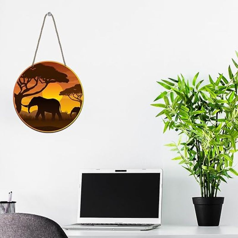 Wooden Elephant Safari With Sunset Wall Hanging For Bedroom, Living Room, Hall, Garden Balcony & Office Decorative Door Hanging Wall Art Decor Items