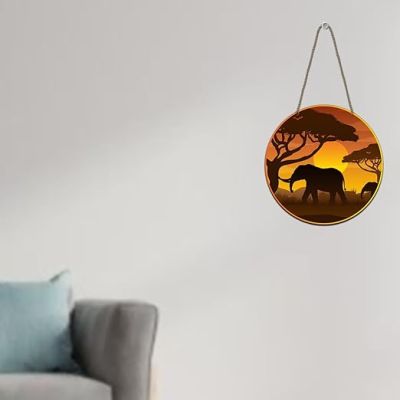 Wooden Elephant Safari With Sunset Wall Hanging For Bedroom, Living Room, Hall, Garden Balcony & Office Decorative Door Hanging Wall Art Decor Items