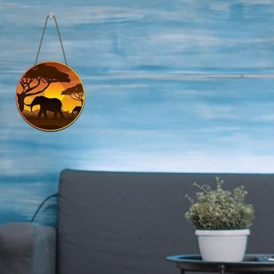 Wooden Elephant Safari With Sunset Wall Hanging For Bedroom, Living Room, Hall, Garden Balcony & Office Decorative Door Hanging Wall Art Decor Items