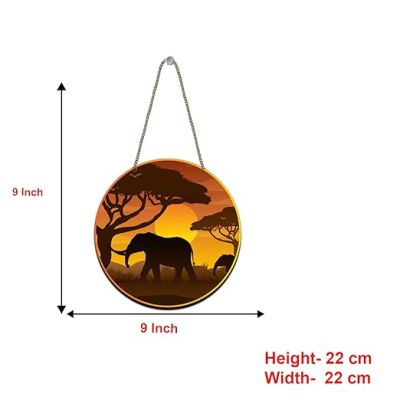 Wooden Elephant Safari With Sunset Wall Hanging For Bedroom, Living Room, Hall, Garden Balcony & Office Decorative Door Hanging Wall Art Decor Items