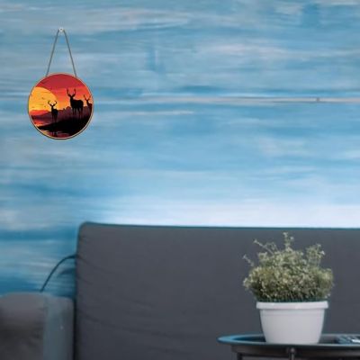 Wooden Deer Animal Wall Hanging Sunset Scenery Wall Art Decor For Living Room Bedroom Home Decor Office Nature Wall Decoration