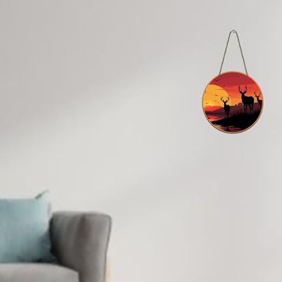 Wooden Deer Animal Wall Hanging Sunset Scenery Wall Art Decor For Living Room Bedroom Home Decor Office Nature Wall Decoration