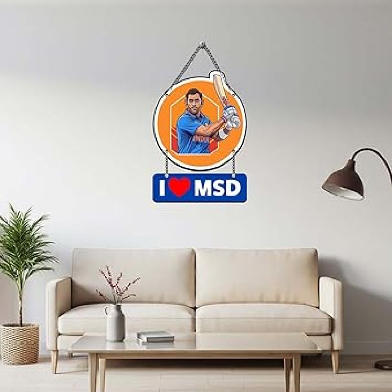 Cricketer Wooden Wall Hanging For Living Room, Bedroom, Hall & Home Decor Gift For Cricket Lover & Ms Dhoni Fans Wall Art For Home Decoration