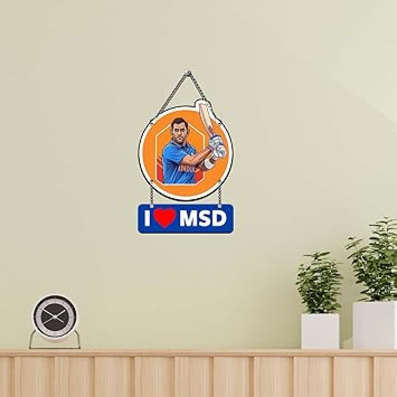 Cricketer Wooden Wall Hanging For Living Room, Bedroom, Hall & Home Decor Gift For Cricket Lover & Ms Dhoni Fans Wall Art For Home Decoration