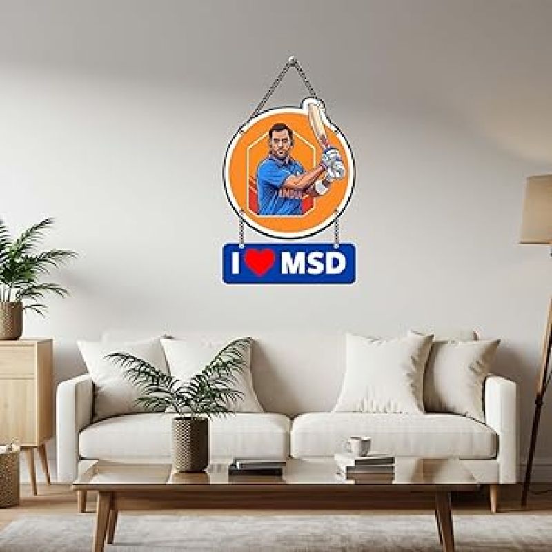 Cricketer Wooden Wall Hanging For Living Room, Bedroom, Hall & Home Decor Gift For Cricket Lover & Ms Dhoni Fans Wall Art For Home Decoration