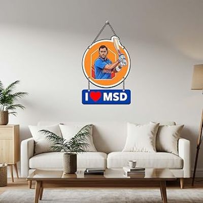 Cricketer Wooden Wall Hanging For Living Room, Bedroom, Hall & Home Decor Gift For Cricket Lover & Ms Dhoni Fans Wall Art For Home Decoration