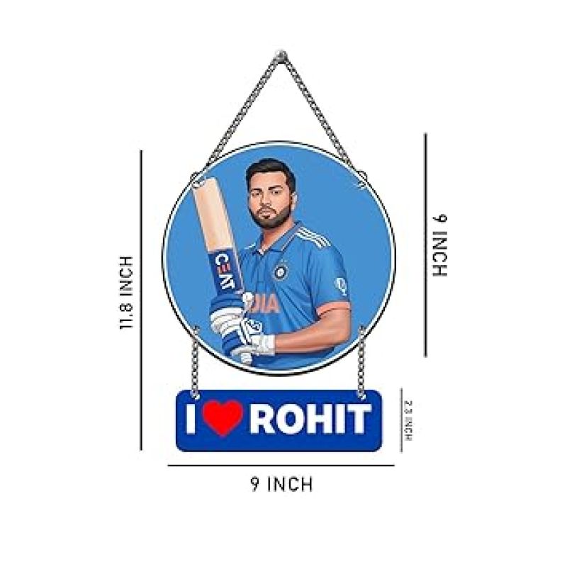 I Love Rohit Sharma Wooden Wall Hanging | Gift For Cricket Lover & Rohit Fans | Wall Art For Hall, Living Room, Bedroom | Home Decor Wall Hanging