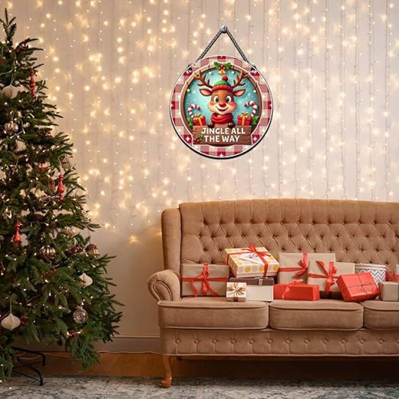 Wooden Christmas Jingle All The Way Wall Hanging Indoor Outdoor Wall Decorative for Home, Classroom, Office Christmas Home Decor Kids Room Decor