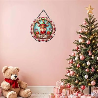 Wooden Christmas Jingle All The Way Wall Hanging Indoor Outdoor Wall Decorative for Home, Classroom, Office Christmas Home Decor Kids Room Decor