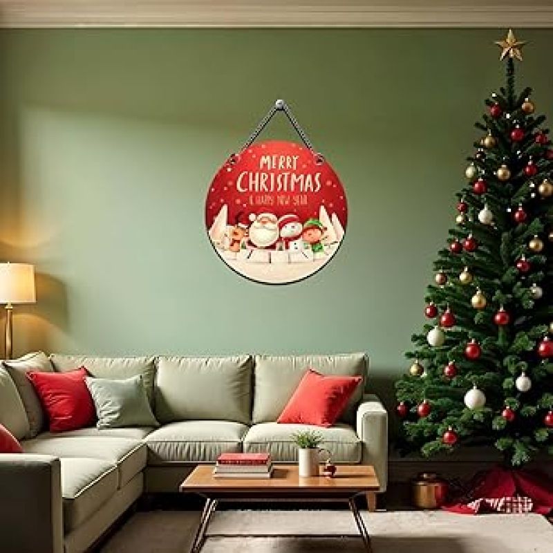 Merry Christmas & Happy New Year Printed Wall Hanging Decorative Item for Home Office Living Room Bedroom Christmas Decorative Items & Gift