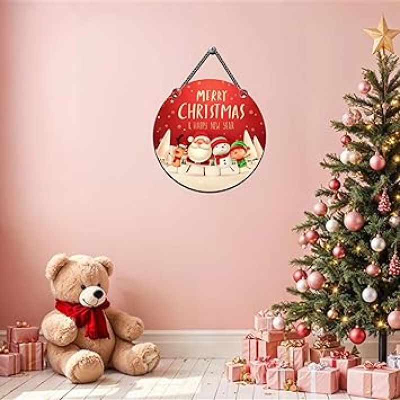 Merry Christmas & Happy New Year Printed Wall Hanging Decorative Item for Home Office Living Room Bedroom Christmas Decorative Items & Gift