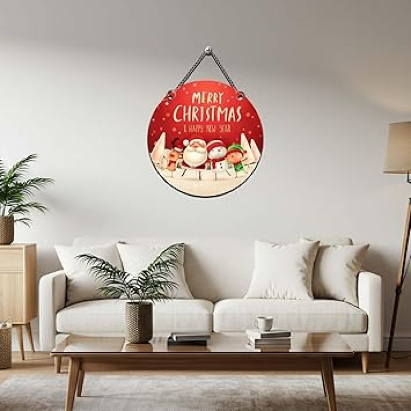 Merry Christmas & Happy New Year Printed Wall Hanging Decorative Item for Home Office Living Room Bedroom Christmas Decorative Items & Gift