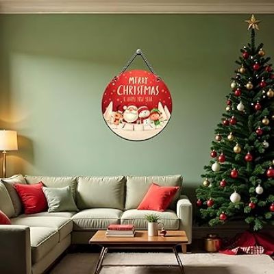 Merry Christmas & Happy New Year Printed Wall Hanging Decorative Item for Home Office Living Room Bedroom Christmas Decorative Items & Gift