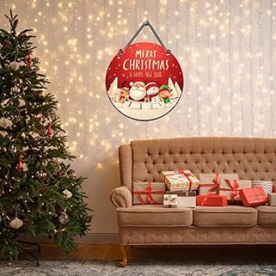 Merry Christmas & Happy New Year Printed Wall Hanging Decorative Item for Home Office Living Room Bedroom Christmas Decorative Items & Gift