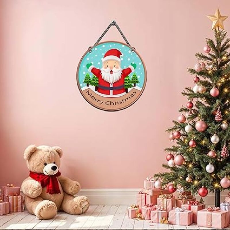 Merry Christmas Santa Wooden Wall Hanging for Home Decoration Church Christmas Decoration  Art Decor Item for Home Office Living Room Bedroom