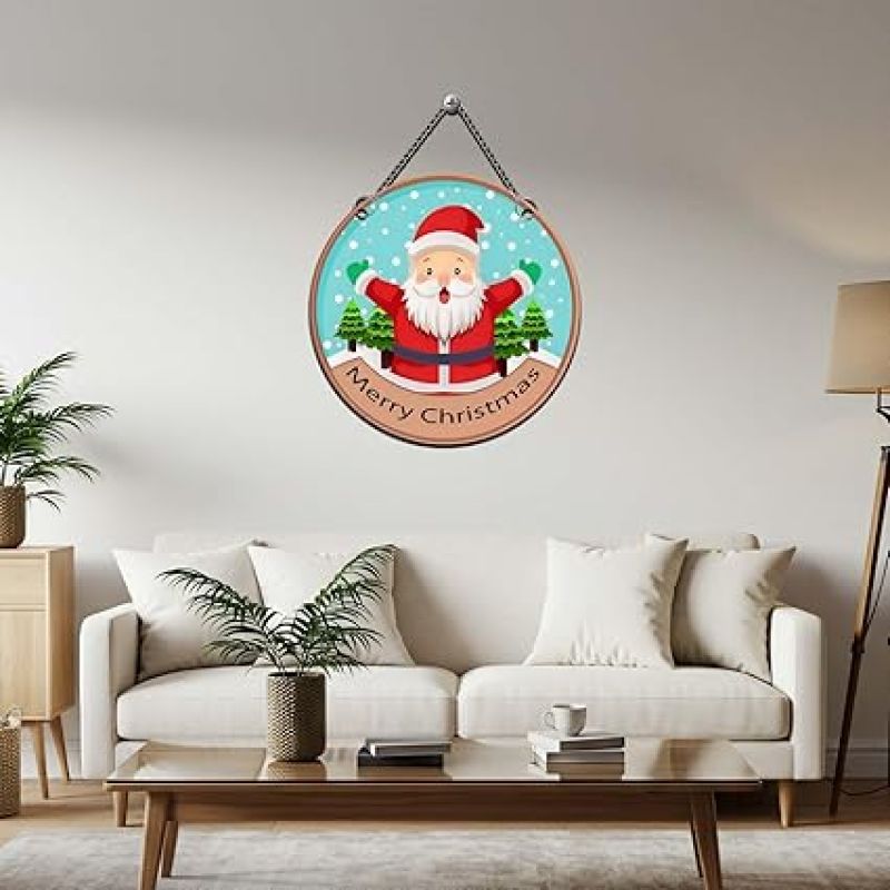 Merry Christmas Santa Wooden Wall Hanging for Home Decoration Church Christmas Decoration  Art Decor Item for Home Office Living Room Bedroom