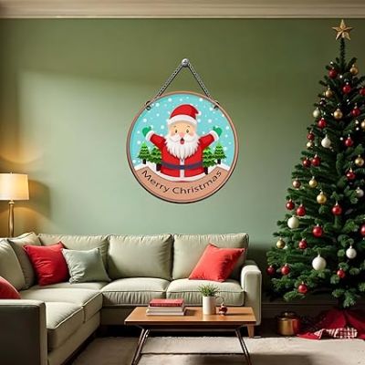 Merry Christmas Santa Wooden Wall Hanging for Home Decoration Church Christmas Decoration  Art Decor Item for Home Office Living Room Bedroom