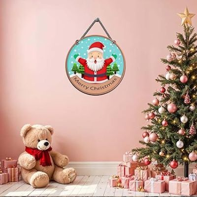 Merry Christmas Santa Wooden Wall Hanging for Home Decoration Church Christmas Decoration  Art Decor Item for Home Office Living Room Bedroom