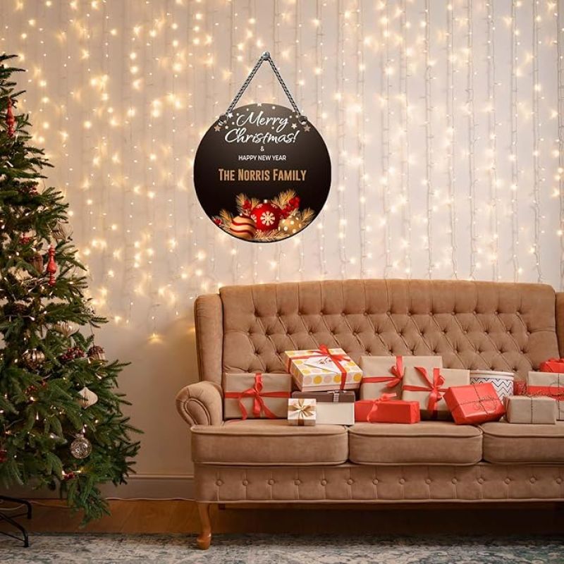 Personalized Wishing Merry Christmas & Happy New Year Wall Hanging Gift for Family & Friends Hanging Ornaments Decoration Items for Home Living Room Office Church