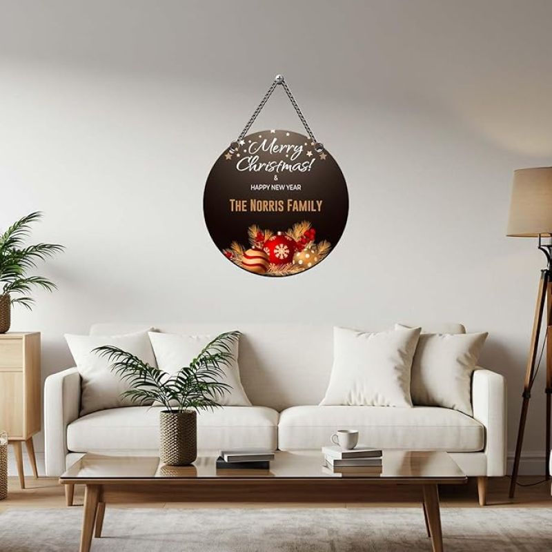 Personalized Wishing Merry Christmas & Happy New Year Wall Hanging Gift for Family & Friends Hanging Ornaments Decoration Items for Home Living Room Office Church