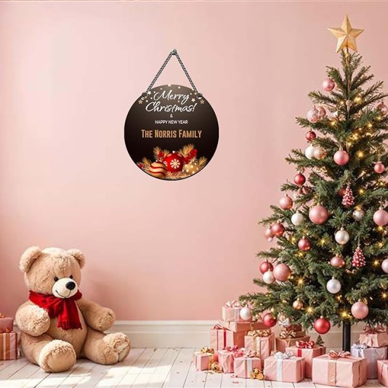 Personalized Wishing Merry Christmas & Happy New Year Wall Hanging Gift for Family & Friends Hanging Ornaments Decoration Items for Home Living Room Office Church
