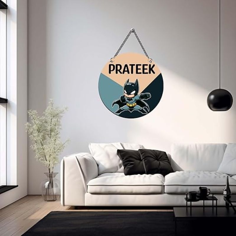 Personalized Batman Theme Wooden Wall Hanging Art for Living Room & Bedroom Stylish Wall Decoration & Home Decor Gift Item  Kids Room Decor Birthday Return Gift