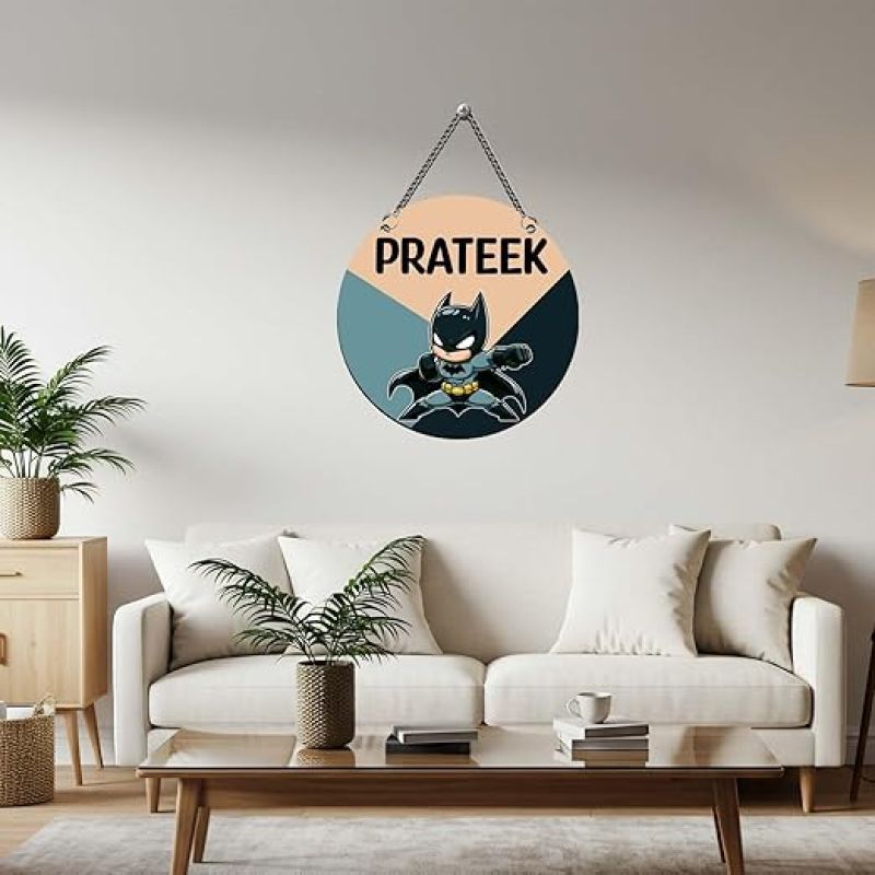 Personalized Batman Theme Wooden Wall Hanging Art for Living Room & Bedroom Stylish Wall Decoration & Home Decor Gift Item  Kids Room Decor Birthday Return Gift