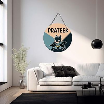 Personalized Batman Theme Wooden Wall Hanging Art for Living Room & Bedroom Stylish Wall Decoration & Home Decor Gift Item  Kids Room Decor Birthday Return Gift