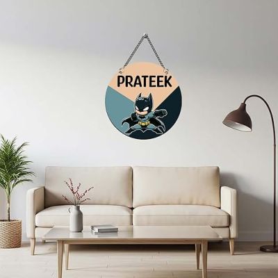 Personalized Batman Theme Wooden Wall Hanging Art for Living Room & Bedroom Stylish Wall Decoration & Home Decor Gift Item  Kids Room Decor Birthday Return Gift