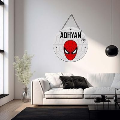 Personalized Spiderman Theme Wall Hanging, Kids Room Decor Gift for Boys on Birthday, Decor for Boys Bedroom