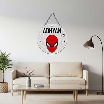 Personalized Spiderman Theme Wall Hanging, Kids Room Decor Gift for Boys on Birthday, Decor for Boys Bedroom