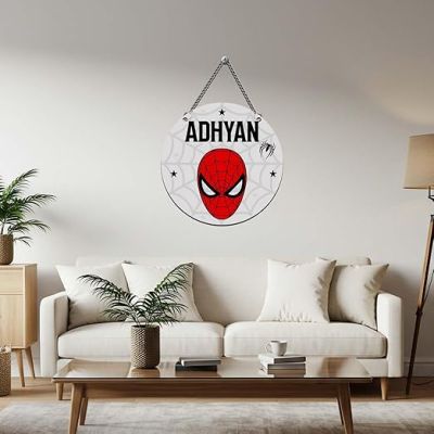 Personalized Spiderman Theme Wall Hanging, Kids Room Decor Gift for Boys on Birthday, Decor for Boys Bedroom