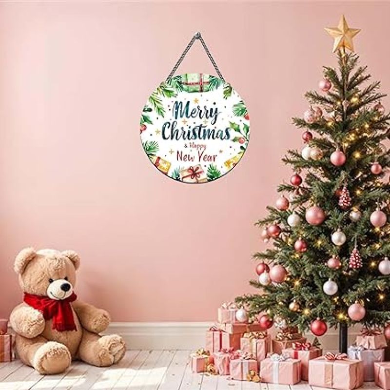 Merry Christmas and Happy New Year Wooden Wall Hanging Ornaments Festive Home Decoration for Living Room, Door, Office & Party Wall Décor Gift for Christmas