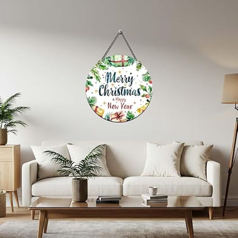 Merry Christmas and Happy New Year Wooden Wall Hanging Ornaments Festive Home Decoration for Living Room, Door, Office & Party Wall Décor Gift for Christmas