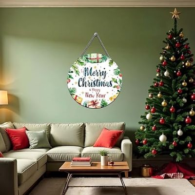 Merry Christmas and Happy New Year Wooden Wall Hanging Ornaments Festive Home Decoration for Living Room, Door, Office & Party Wall Décor Gift for Christmas