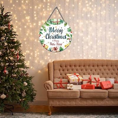 Merry Christmas and Happy New Year Wooden Wall Hanging Ornaments Festive Home Decoration for Living Room, Door, Office & Party Wall Décor Gift for Christmas