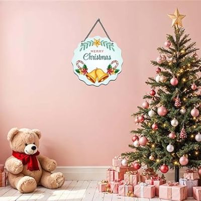 Merry Christmas Wall Hanging, Gifts Hanging Ornaments Xmas Decorations Items for Home Living Room Office Church, Indoor Home Decor, Christmas Decorations Items