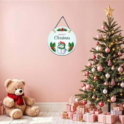 Merry Christmas Snowman Printed Wall Hanging Front Door Hanging for Home and Christmas Decorations Items Wall Decor for Living Room, Bedroom & Kids Room
