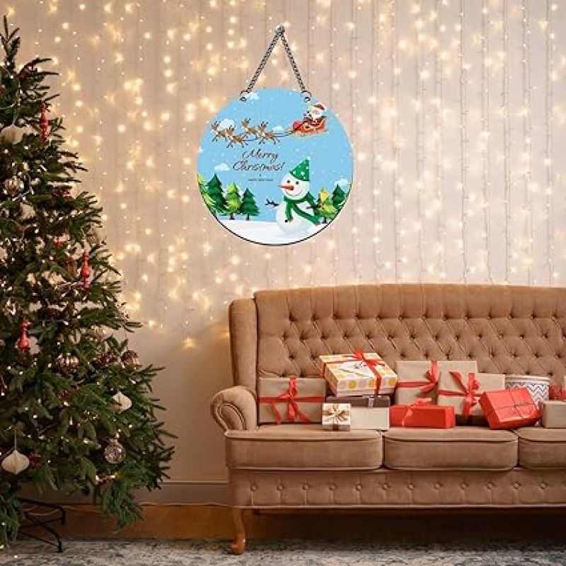Christmas Snowman & Happy New Year Wooden Wall Hanging Festive Home Decorations Printed Wall Hanging/Front Door Hanging for Home and Christmas Decorations Items