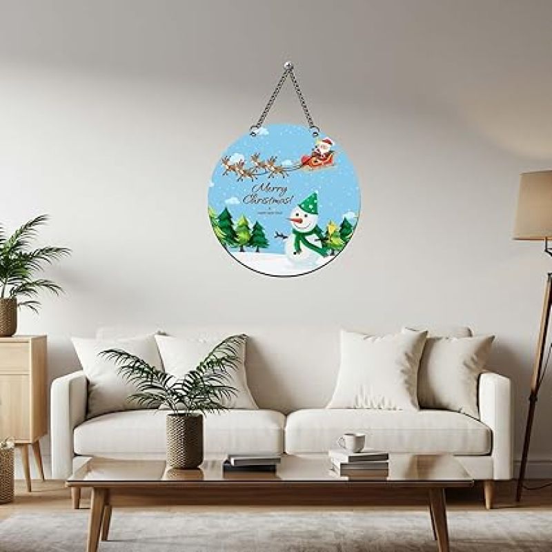 Christmas Snowman & Happy New Year Wooden Wall Hanging Festive Home Decorations Printed Wall Hanging/Front Door Hanging for Home and Christmas Decorations Items