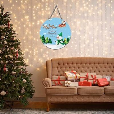 Christmas Snowman & Happy New Year Wooden Wall Hanging Festive Home Decorations Printed Wall Hanging/Front Door Hanging for Home and Christmas Decorations Items