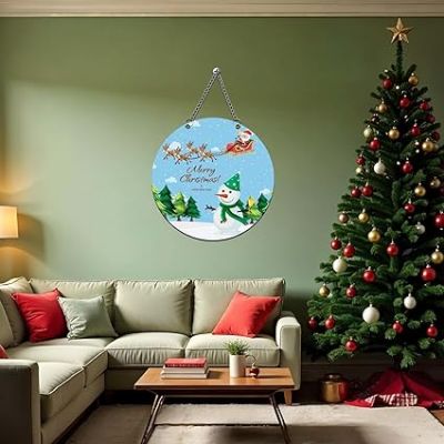 Christmas Snowman & Happy New Year Wooden Wall Hanging Festive Home Decorations Printed Wall Hanging/Front Door Hanging for Home and Christmas Decorations Items