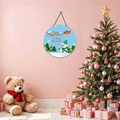 Christmas Snowman & Happy New Year Wooden Wall Hanging Festive Home Decorations Printed Wall Hanging/Front Door Hanging for Home and Christmas Decorations Items