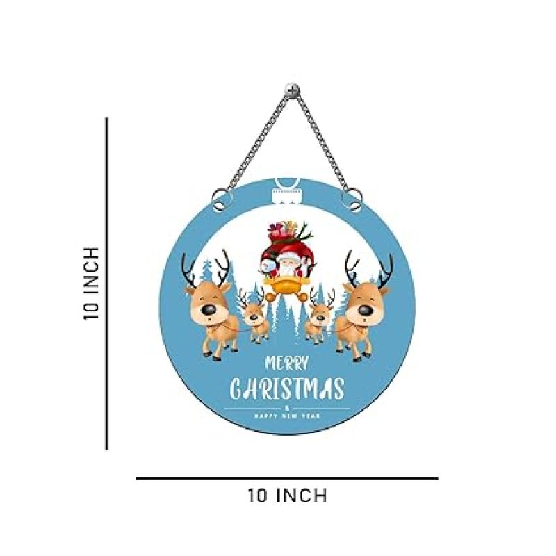 Merry Christmas & Happy New Year Wooden Wall Hanging for Decoration Santa Claus Snowman Reindeer Wall Hanging Decor for Home & Office Gift for Christmas