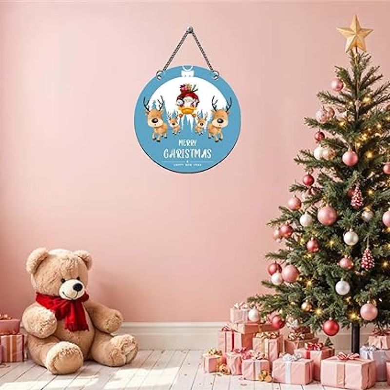 Merry Christmas & Happy New Year Wooden Wall Hanging for Decoration Santa Claus Snowman Reindeer Wall Hanging Decor for Home & Office Gift for Christmas