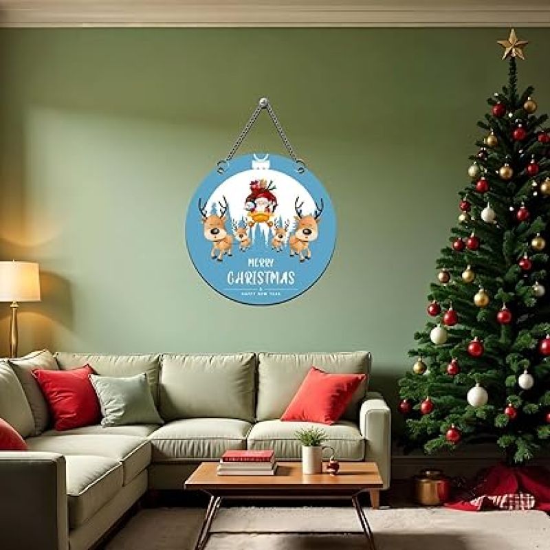 Merry Christmas & Happy New Year Wooden Wall Hanging for Decoration Santa Claus Snowman Reindeer Wall Hanging Decor for Home & Office Gift for Christmas