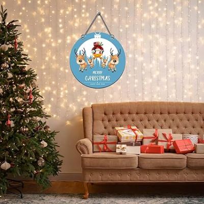 Merry Christmas & Happy New Year Wooden Wall Hanging for Decoration Santa Claus Snowman Reindeer Wall Hanging Decor for Home & Office Gift for Christmas