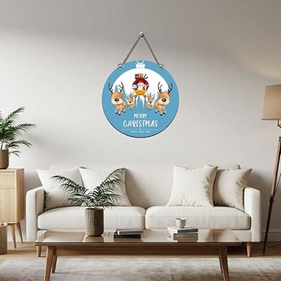 Merry Christmas & Happy New Year Wooden Wall Hanging for Decoration Santa Claus Snowman Reindeer Wall Hanging Decor for Home & Office Gift for Christmas