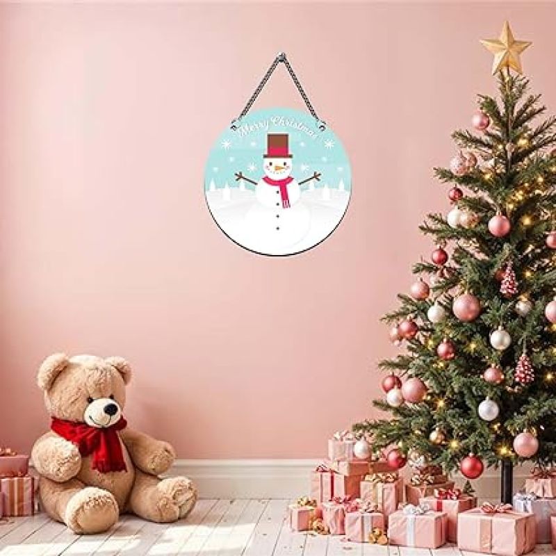 Merry Christmas Snowman Wooden Wall Hanging Christmas Tree Decoration Items for Home Office Xmas Gifts for Women Men Kids Girls Boys Friends
